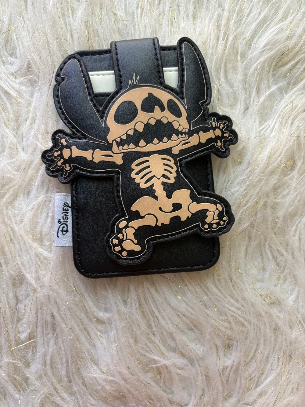 Disney Black Card Holder with Beige Stitch Skeleton Applique